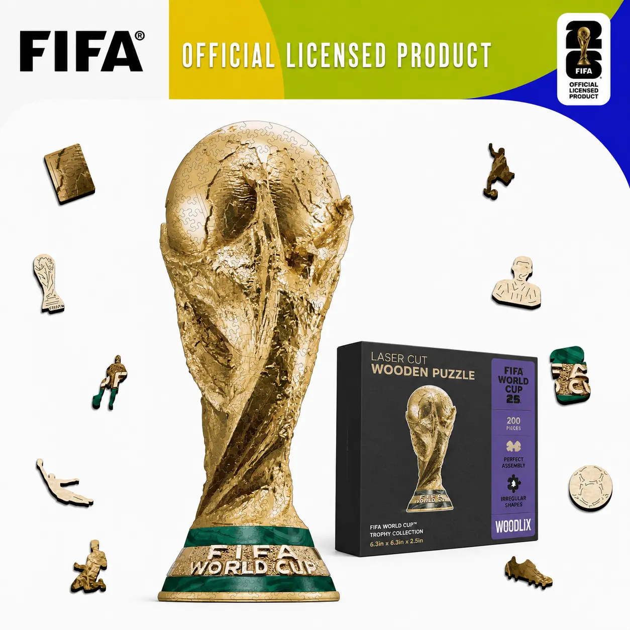 FIFA Official World Cup 2026 Trophy Wooden Puzzle for Adults, 200-Piece Football Merchandise Jigsaw Puzzle, Unique Soccer Gifts for Fans & Collectors, World Cup Sports Souvenir