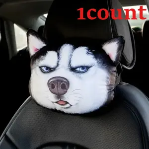3D Cartoon Pet Car Pillow Set | Husky, Glasses | Safety Belt Shoulder Pad & Neck Support | Universal Auto Comfort Accessory