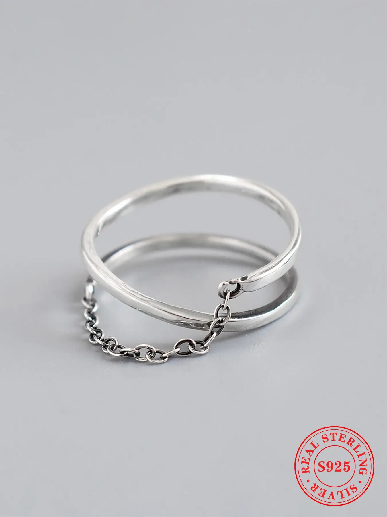 925 Sterling Silver Vintage Chain Design Ring, Fashion Accessories for Women & Girls, Trendy All-match & Exquisite Jewelry for Birthday Gift