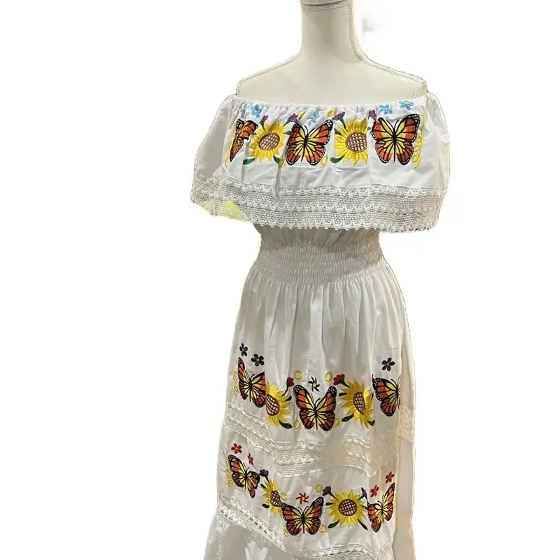Jocabed Butterfly Dress - Handmade Mexican White Embroidered Top with  Purple Flowers & Orange Butterflies Summer Traditional Dress - TikTok Shop