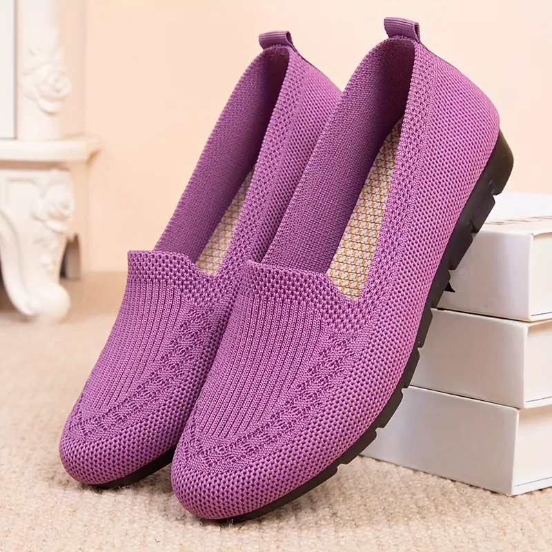 Purple Comfortable Lightweight Mesh Breathable Loafers - Women's Flat Casual Shoes with Fabric Upper & Rubber Sole, Perfect for All Seasons