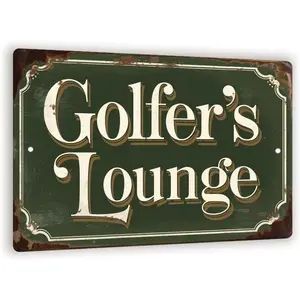 Golfer's Lounge Vintage Metal Sign – Rustic Golf Wall Decor For Home Bar, Clubhouse, Or Man Cave – Green Distressed Golf Sign 8x12