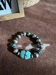 Natural Turquoise Stone Bracelet - Sterling Silver