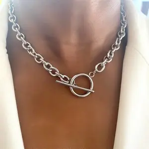 Fashionable new women's chunky chain necklace, simple clasp stainless steel chain necklace, women's jewelry gift