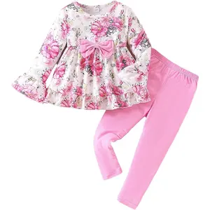 Toddler Baby Girl Clothes Floral Outfit Ruffle Sleeve Shirt with Headband 3PC Pant Set Fall Clothing for Girl