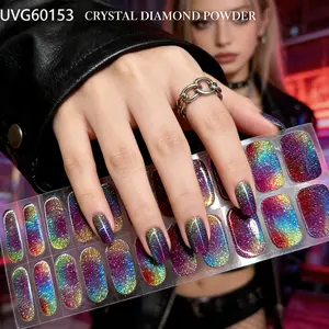Midnight Luxurious Diamond Powder Marble Nails, Dark Multicolor Abstract Art Style High Gloss Gel Nail Wraps for UV Light Use, Self-Adhesive Home Application, Glitter Decorative Nails