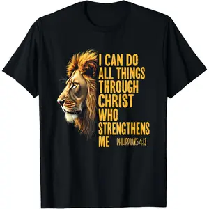 Philippians 4:13 Religious Lion Strengthens Christian 0HALDO T-Shirt        Graphic tees Shortsleeve Casual