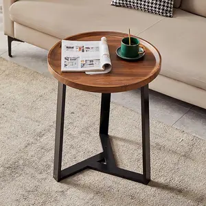 Tables Rustic Round Side Tables Small Retro Coffee Table Mid-Century Modern Sofa Center Tables Lamp Tables For Living Room Office，Easy Assembly And Clean