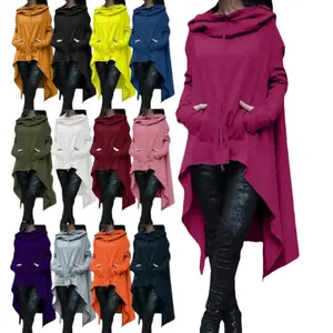 Solid Color Oversize Women Batwing Hooded Asymmetric Casual Loose Coat Sweatshirts Pullover Poncho Cape Women's Cropped