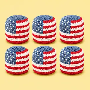 Independence Day USA Flag Knitted Footbag Sack Handmade Hacky Sack Ball Soft Cotton Kick Bag for Beach Camping Outdoor Party Games Reflex Training Gift