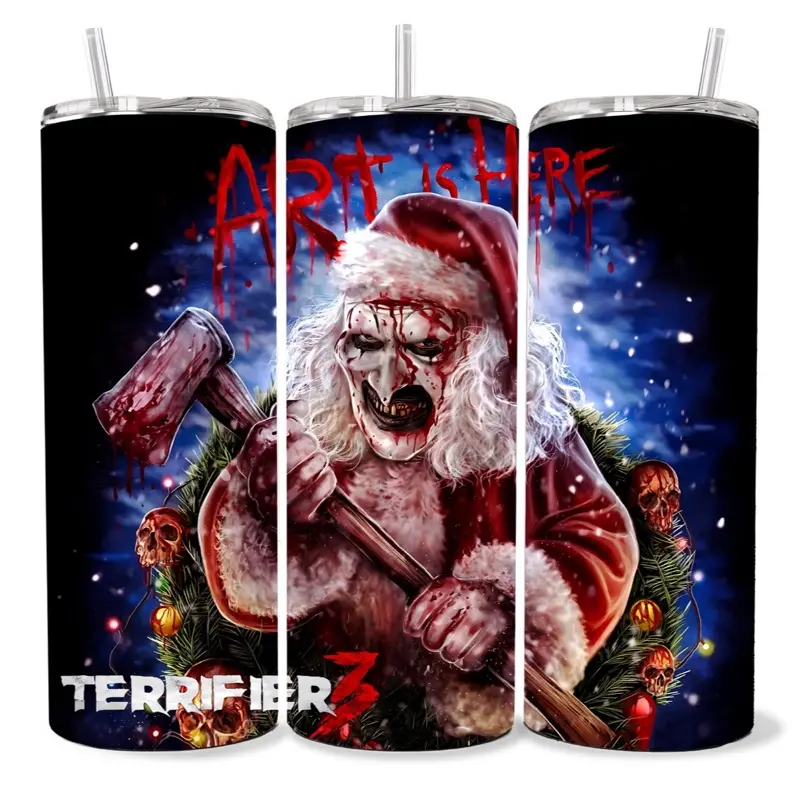 Terrifier 20 oz Tumbler - BPA Free, Stainless Steel, Leak Proof, Clear Lid, Includes Straw