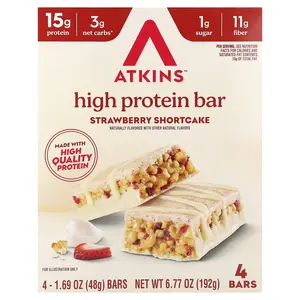 Atkins High Protein Bar, Strawberry Shortcake, 4 Bars, 1.69 oz (48 g) Each