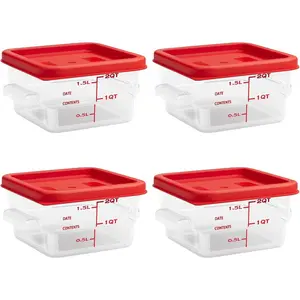4 Pack Food Storage Containers,Food Containers with Lids and Handles,Square Commercial Food Containers for Kitchen, Restaurant，Refrigeration etc.（2 Quart ）