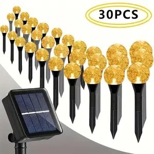 Set of 30 LED bubble ball decorative lights, featuring 8 lighting modes and multiple color options. Solar-powered and outdoor waterproof, ideal for Valentine’s Day, Easter, garden, park, courtyard, lawn pathway decoration, wedding, and birthday scene deco