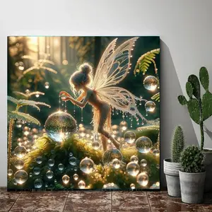 Enchanted Forest Fairy with Glowing Dewdrops & Crystal Orbs 5D Full Drill Diamond Painting Kit - Whimsical Woodland Fairy with Delicate Wings, Full Round Drill Ethereal Mosaic Craft, DIY Rhinestone Art for Fantasy & Bedroom Decor