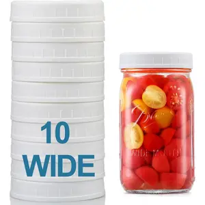 [10 Pack] WIDE Mouth Mason Jar  for Ball, Kerr and  - White Plastic Storage Caps for Mason/Canning Jars - Leak-Proof, Dishwasher Safe &  Grade