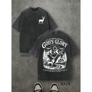 God's Glory Christian Washed Shirt, 'PSALM 42:1 AS THE DEER PANTS FOR STREAMS OF WATER, SO MY SOUL PANTS FOR YOU, MY GOD.' Christian Scripture T-Shirt, Vintage Retro Washed Shirt Double Sided Printed (230 Heavyweight Pure Cotton T-Shirt)