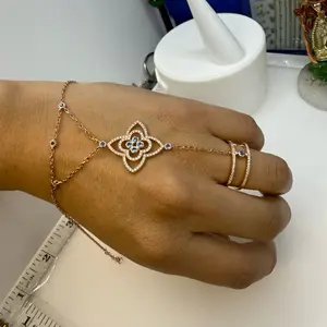 925 sterling silver and 10k rose gold high quality cubic zirconia stones elegant #7 )) Pulcera de plata con recubrimiento de Oro 10k Alta calidad solido talla # 7