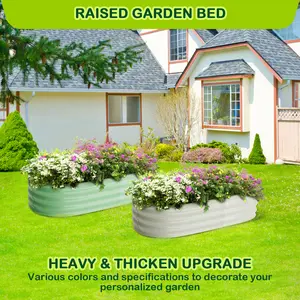 GARVEE 2-Pack Galvanized Steel Oval Raised Garden Beds – 4.5x2x1ft Large Planter Boxes, Corrosion Resistant, Open Base for Drainage – Easy Assembly – Perfect for Outdoor Vegetables, Flowers & Herbs – Durable, Rust-Proof – Ideal for Backyard, Patio, Garden