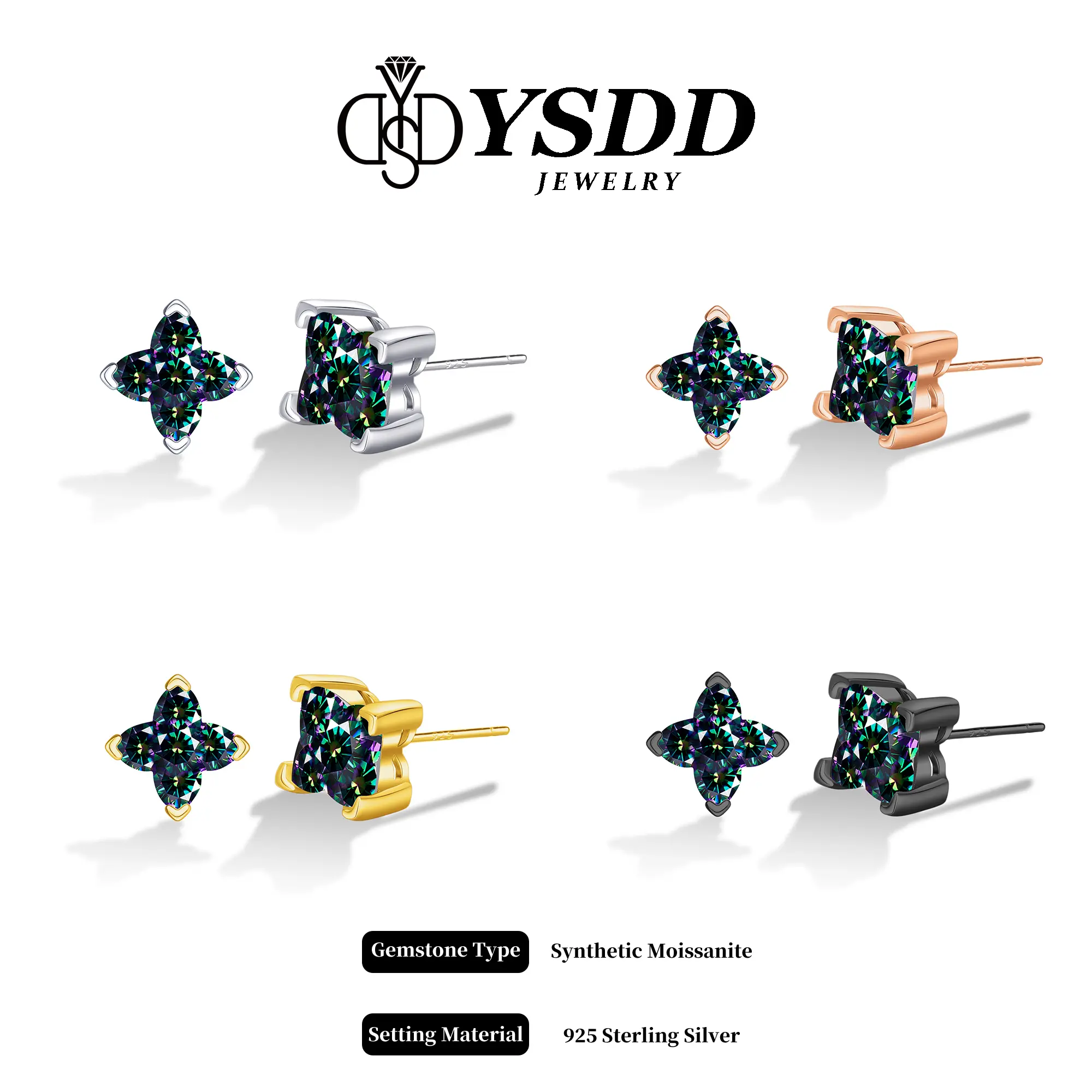 【#447 New Arrival】2.4CT Total  Unique Clover-shaped vvs Synthetic Moissanite Earrings in 925 Sterling Silver