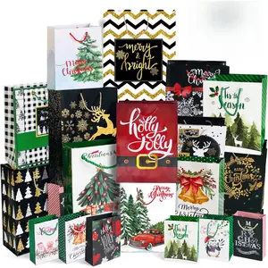 24-Piece Christmas Gift Paper Bag Set (with Handles) + 60 Christmas Gift Tags (Multiple Sizes) - Christmas Gift Wrapping Set (Includes 6 Extra Large, 6 Large, 6 Medium, 6 Small)