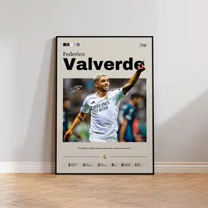Federico Valverde Poster Art Print, Valverde Real Madrid Soccer Wall Decor, Football Star Artwork, Soccer Fan Gift, Sports Wall Art