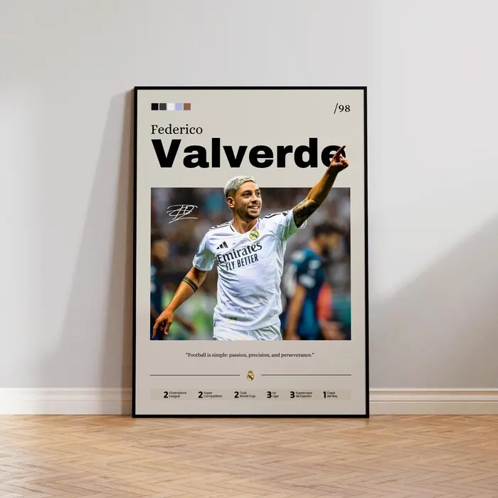 Federico Valverde Poster Art Print, Valverde Real Madrid Soccer Wall Decor, Football Star Artwork, Soccer Fan Gift, Sports Wall Art