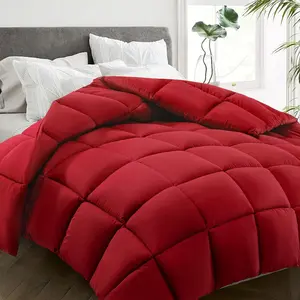 King Size Comforter - Cooling Down Alternative Quilted Duvet Insert with Corner Tabs - Winter Warm - Machine Washable - Red