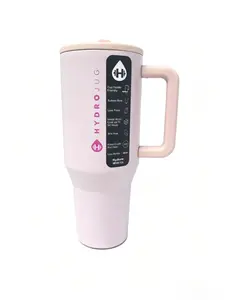 HydroJug 40oz Blush Pink Insulated Stainless Steel Travel Tumbler - Portable Water Bottle Flask with Handle, Flip Straw, BPA-Free Skull Pasta Straw, Cup Holder Friendly, Leak-Proof for Water & Iced Coffee, Water Bottles