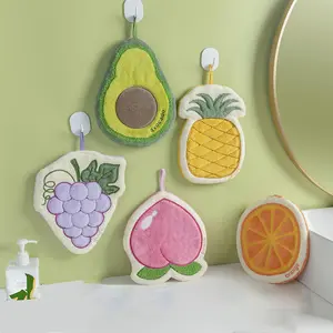 1 Cartoon Fruit Design Coral Kitchen and Bathroom Towel - Super Absorbent, Quick-Drying, Soft and Durable, with Hanging Loop - Non-Shedding, Cute Home Decor for Dishwashing and Bathroom Use, Decorative Dish Cloth | Playful Home Decor | Durable