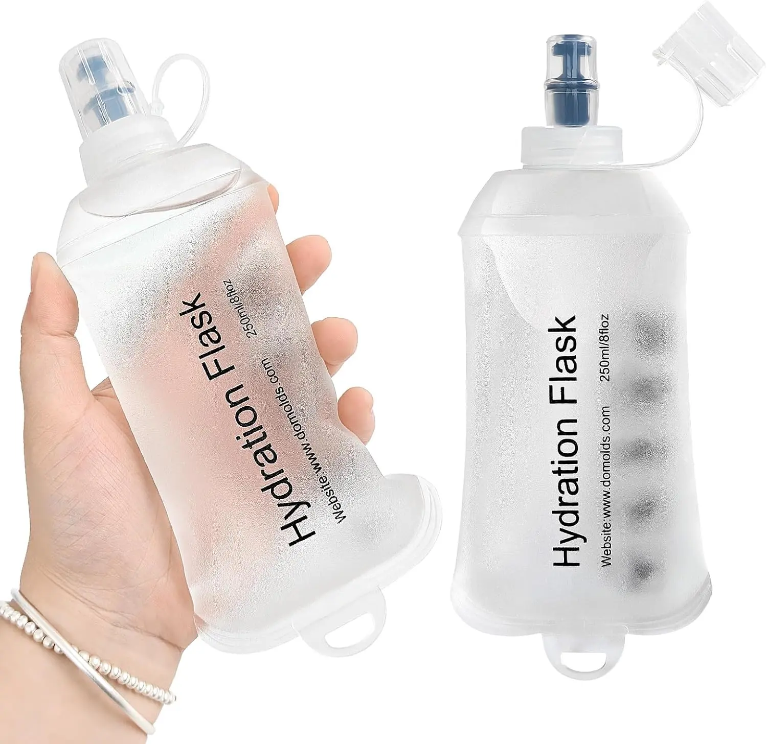 GYGYL Soft Flask, TPU Collapsible Soft Water Bottle for Hydration Pack, Running Vest, Leak-Proof Folding Water Bottle for Hiking Cycling Climbing Jogging-250ml White, 2 count