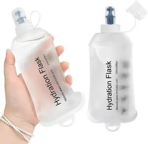 GYGYL Soft Flask, TPU Collapsible Soft Water Bottle for Hydration Pack, Running Vest, Leak-Proof Folding Water Bottle for Hiking Cycling Climbing Jogging-250ml White, 2 count