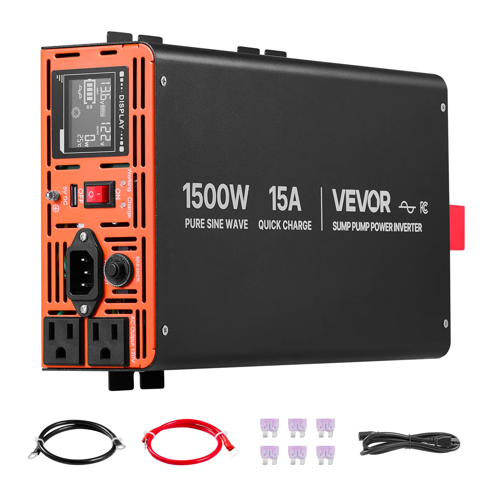 【summerfinds】VEVOR 1500W Sump Pump Battery Backup System, LCD Display, Auto Switches to Battery Inverter Power for Sump Pump, Pure Sine Wave, for Basement Protection Emergency Power Outage, Batteries Not Included