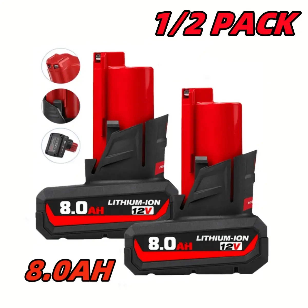 1/2pcs 12V 8.0Ah Li-ion Battery Pack For Cordless Power Tools