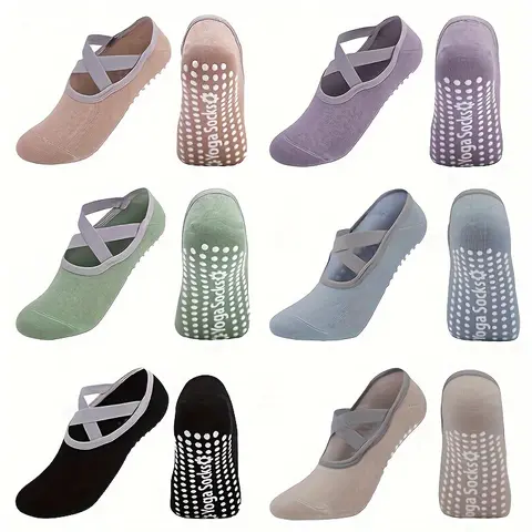 Female Women's Polyester Athletic Tube Workout Gripsocks - 6-Pair 6Mixed Color Stripe/Ombre Pack, Lightweight Sporty Socks with Silicone Grip for Yoga, Pilates