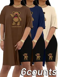 Women's Bear Print Tee & Skinny Pants Set, Casual Short Sleeve T-shirt & Trousers, Ladies Clothes for Daily Wear, Suits, Womenswear