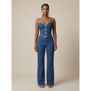 Diamond Trim Denim Jumpsuit