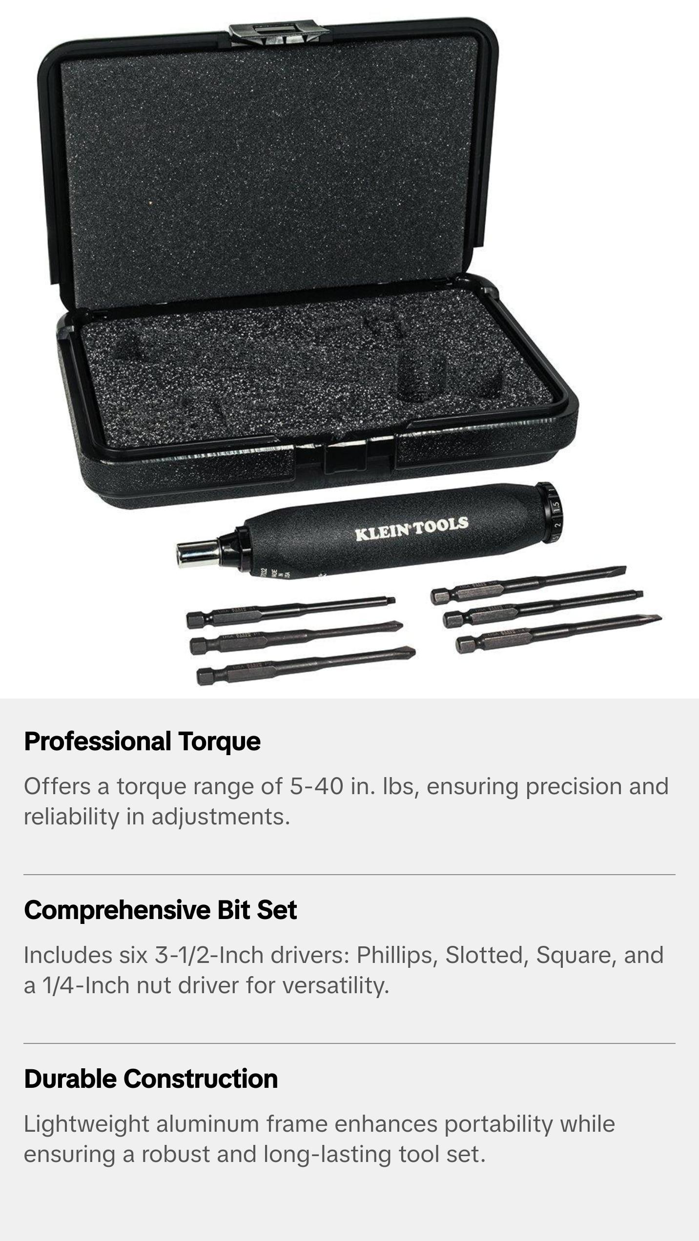 Klein Tools 57032 Screwdriver Set, Torque, 6-Piece