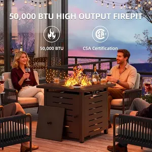 Aoxun 28/40/44 Inch Outdoor Propane Fire Pit - 50,000 BTU Gas Fire Pit Table with Lava Rocks, Patio Heater Rectangle Fire Table with Removable Lid & Waterproof Cover for Deck, Backyard, Garden, Black-11