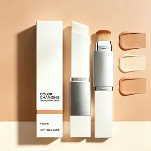 AMZ Dark Color Two in One Color Changing Foundation Make-up Stick Natural Moisturizing Comfortable Light Non Greasy for Dark Skin Concealer Makeup Oil Blend Cosmetic Moisturizer Hydrate Moisture Moisture Hydrating Lid Flawless