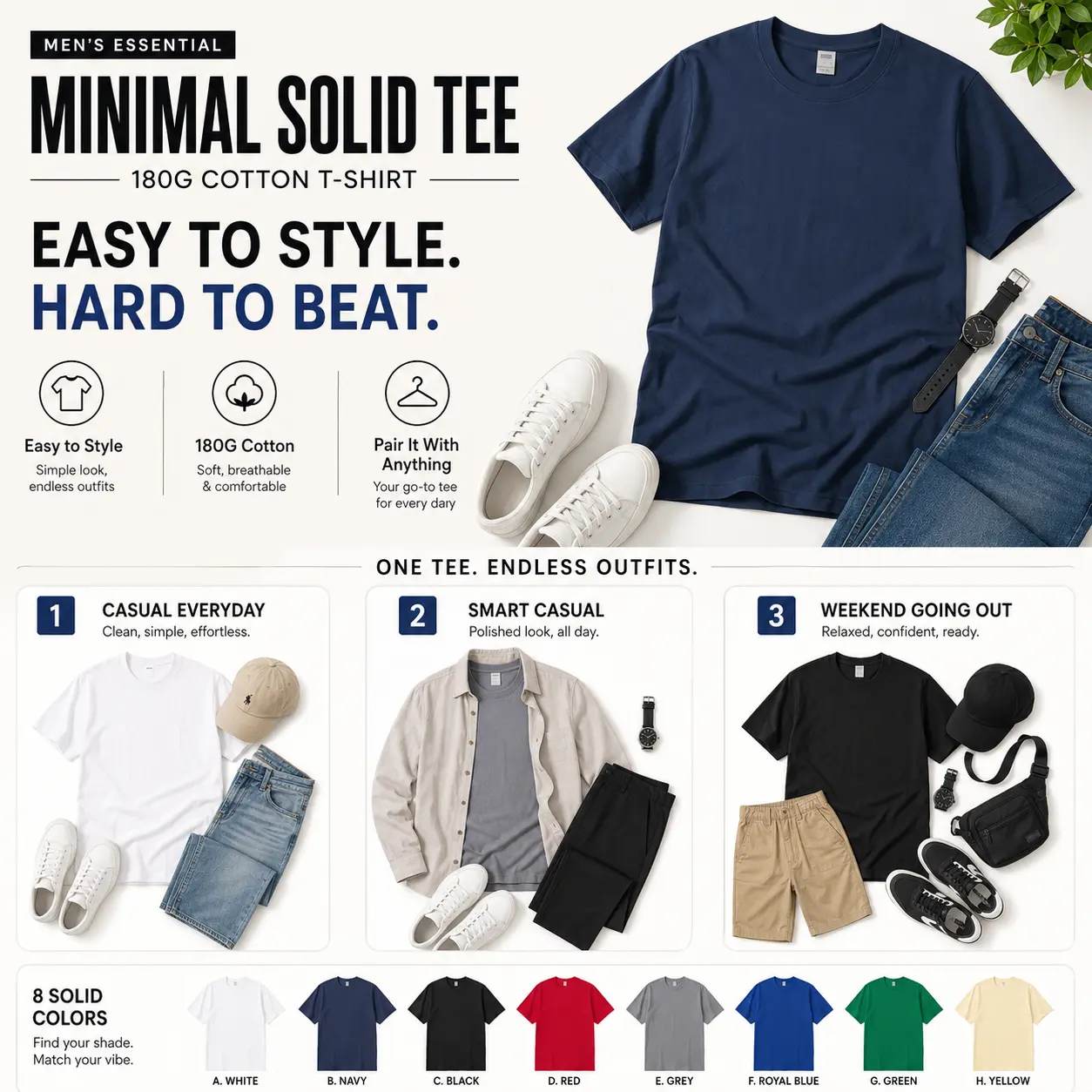 Men's 3-Pack T-Shirt Set, 180G Midweight 100% Cotton Simple Crew Neck Tops, Breathable Regular Fit Solid Menswear Fabric Casual Tees for Everyday Wear,back to school,back to school shopping, Classic Men's 3-Pack T-Shirt Set, 180G Midweight 100% Cotton Simple Crew Neck Tops, Breathable Regular Fit Solid Menswear Fabric Casual Tees for Everyday Wear,back to school,back to school shopping, Classic