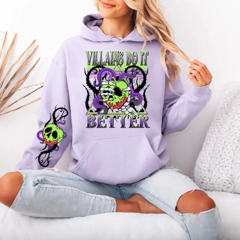 Villains  do it better Gildan hooded Sweatshirt with Sleeve design unisex sizing womenswear comfortable soft Casual Pullover Tops Fabric Pocket Mint Green Green Spandex Cotton Fit