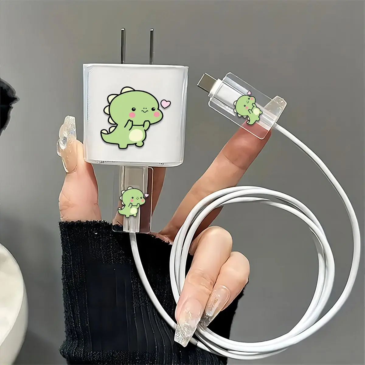 Cute Cartoon Dinosaur Pattern Charger & Cable Protector, Transparent Charger & Cable Protective Case, Phone Accessories for Iphone 18w/20w Charger