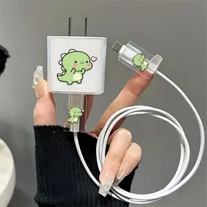 Cute Cartoon Dinosaur Pattern Charger & Cable Protector, Transparent Charger & Cable Protective Case, Phone Accessories for Iphone 18w/20w Charger