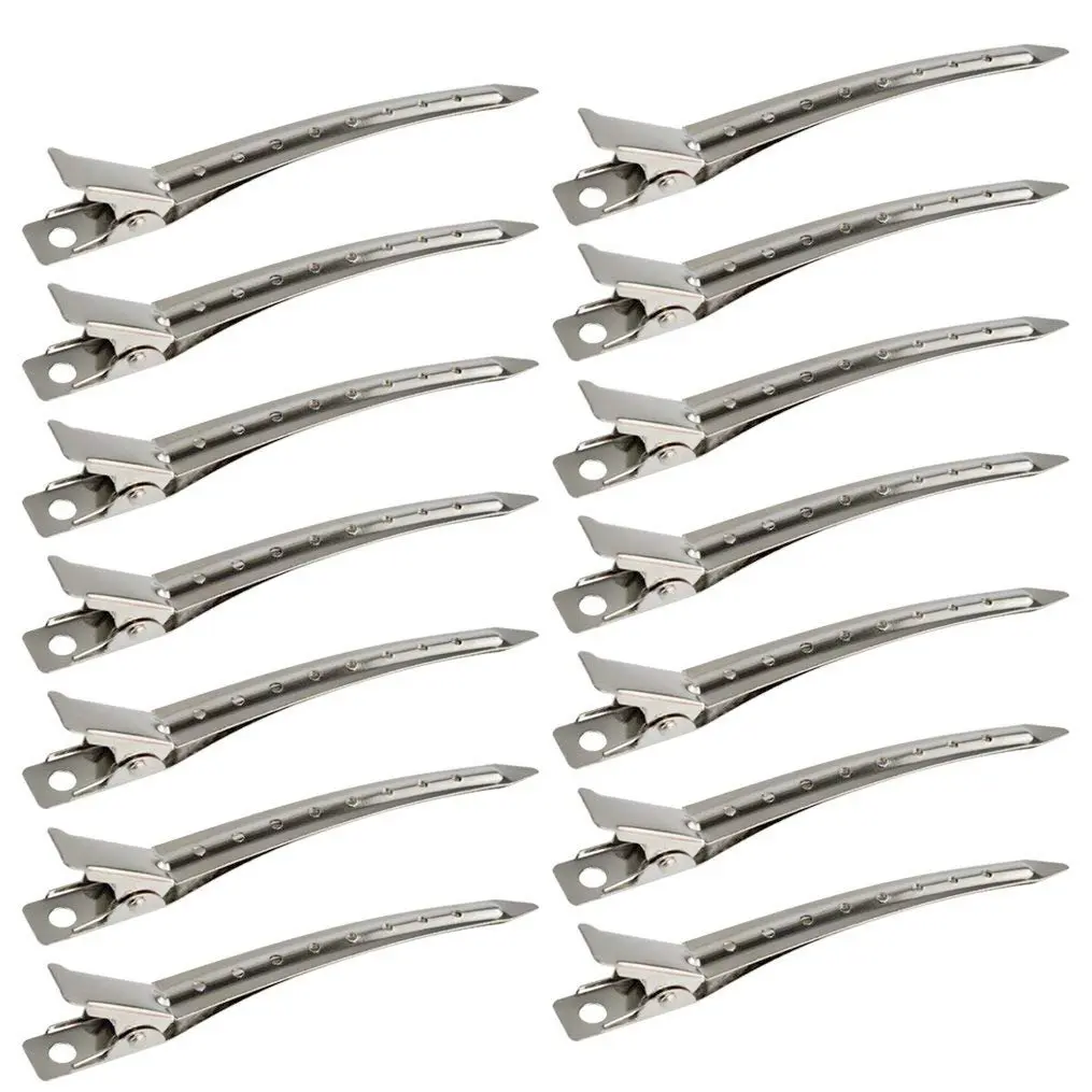 24-Pack 3.5 Inch Unisex Nickel Plated Silver Duck Bill Alligator Clips with Hang Hole - Rustproof Metal Hair Sectioning Tools for Party Use, Daily Styling & Coloring, Christmas Options (Rose Gold Available)