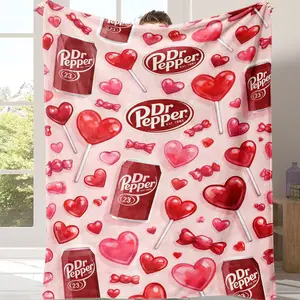 Countdown Sale! A warm nap blanket cozy flannel blanket Dr Pepper Themed Flannel Blanket Soft Warm Throw Blanket with Classic  Logo Red Bows and Hearts Pattern for Bedroom Living Room Sofa Couch All Seasons Cozy Blanket for Dr Pepper Fans and Collectors