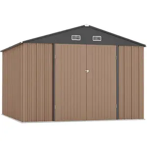 Garvee 12 x 10 ft Outdoor Storage Shed, Large Storage Shed with Updated Frame Structure, Lockable Door and Air Vent, Metal Garden Utility Tool Shed for Patio Garden Lawn Backyard, Brown