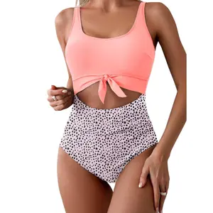 Women's Solid Color Hollow-Out Tight-Fitting Quick-Dry Underwire 1-Piece Swimsuits with Chlorofiber Spandex Lining, Style 2455, Pink with Rose Red, S-XXL, One Piece Swimsuits