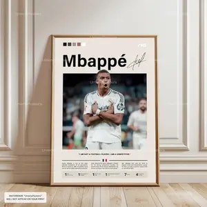 Kylian Mbappé Poster, Mbappé Real Madrid, Framed Football Print, Soccer Wall Art, World Cup Star Decor, Mbappé Sports Artwork, Football Gift