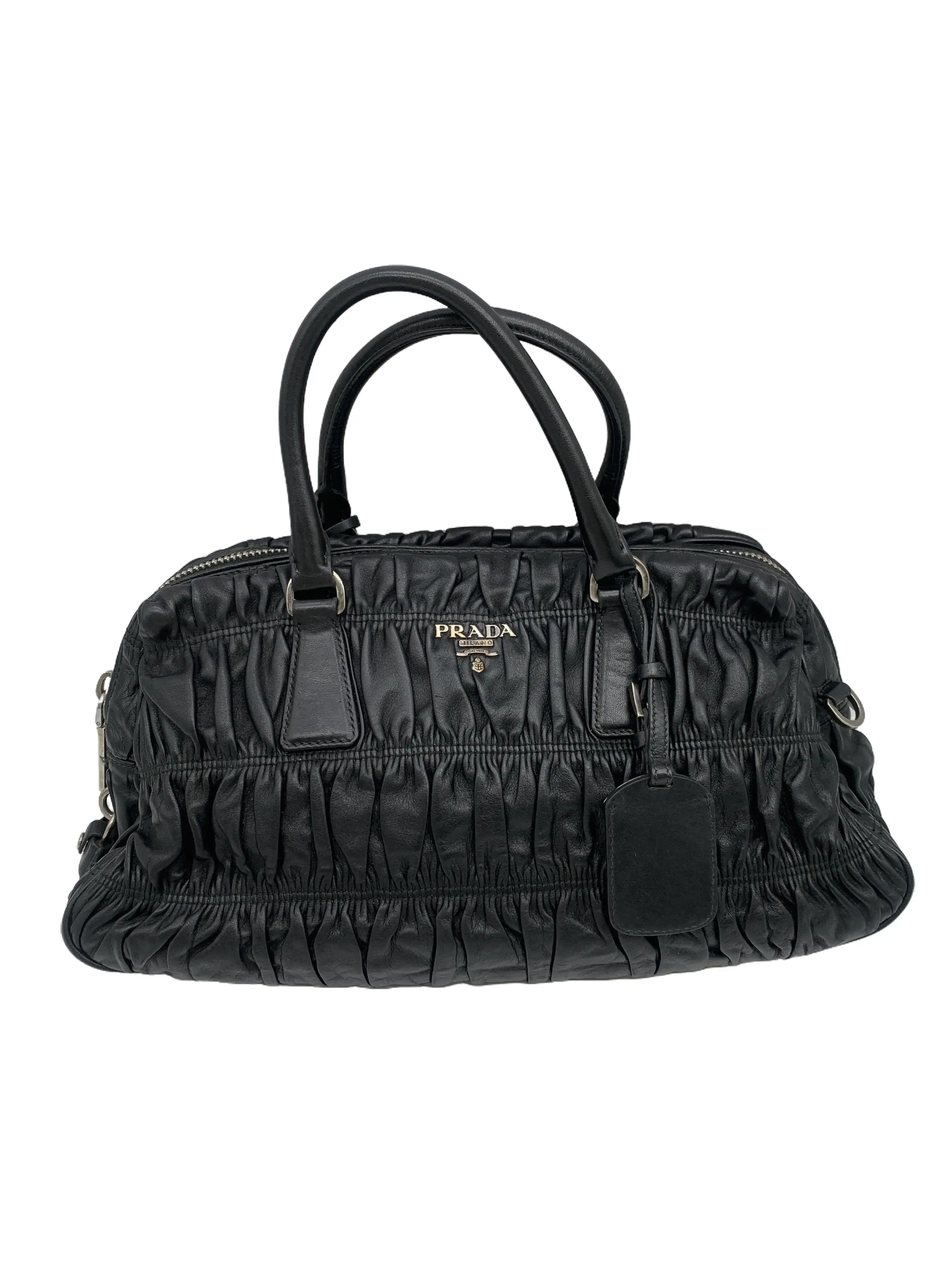 Pre-owned PRADA Black Ruched Bowling Handbag/WJ06229512/9512